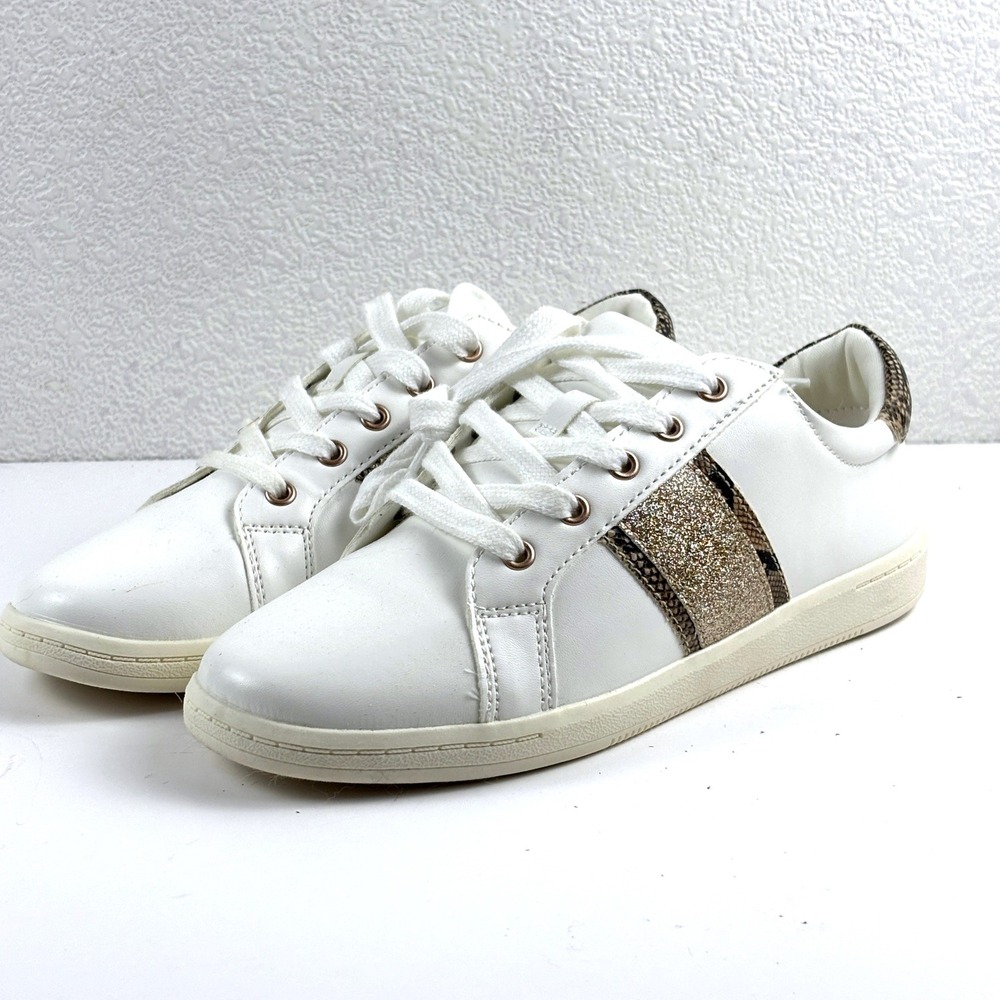 West Loop Sneakers Women Size S 5-6‎ White Gold Glitter Snakeskin Excellent